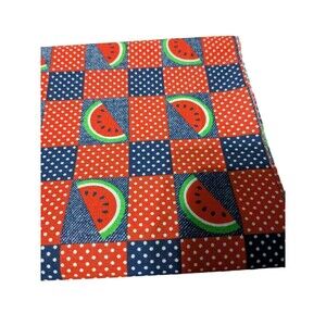 Vintage Red & Blue  Checkered Material With Watermelons. 60" X 45"  Unbranded